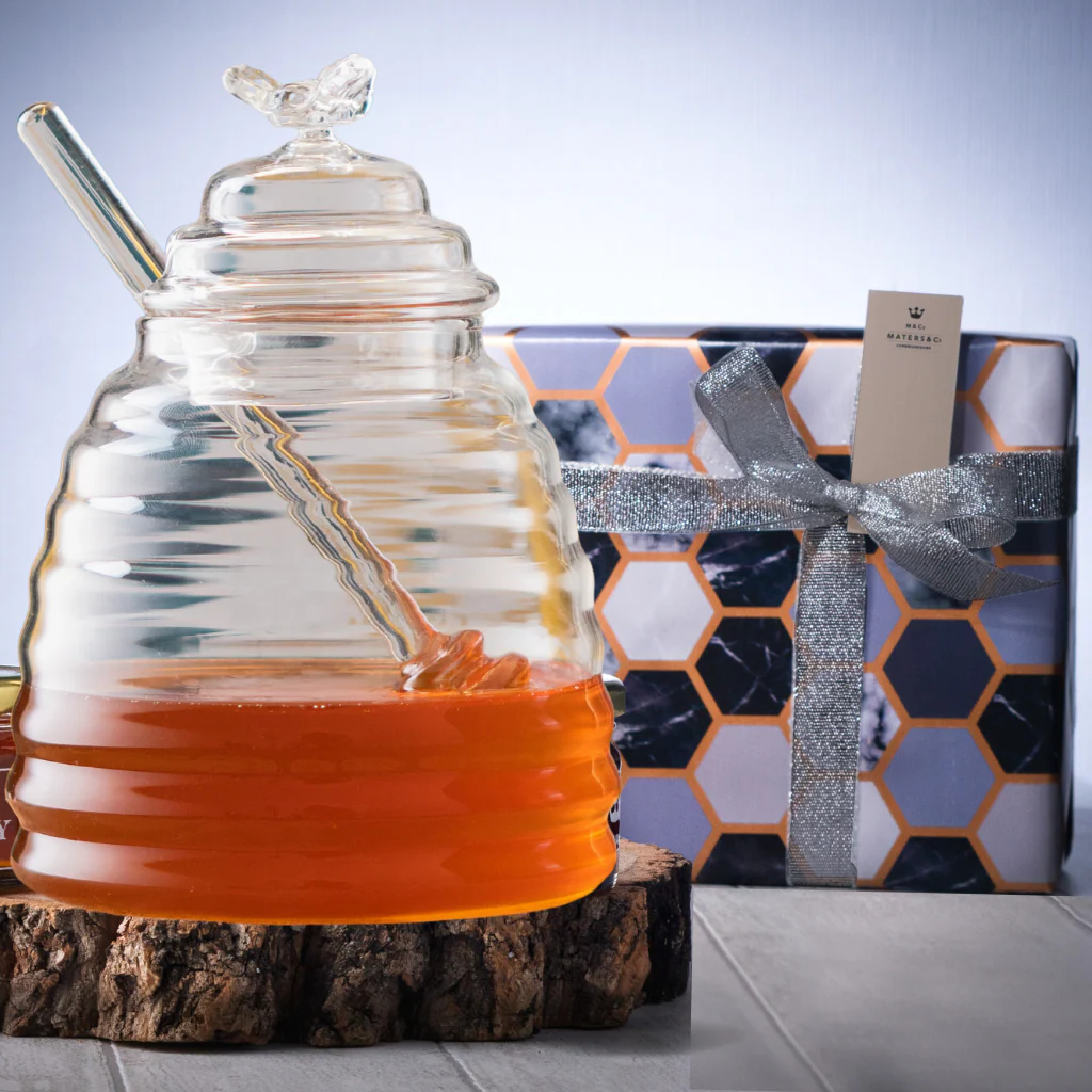Beautiful Glass Honey Pot w/Dipper - Image 3