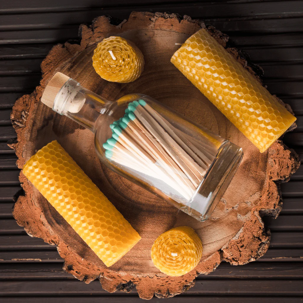 Pure Beeswax Midi Candle & Luxury Matches Gift Set - Image 3