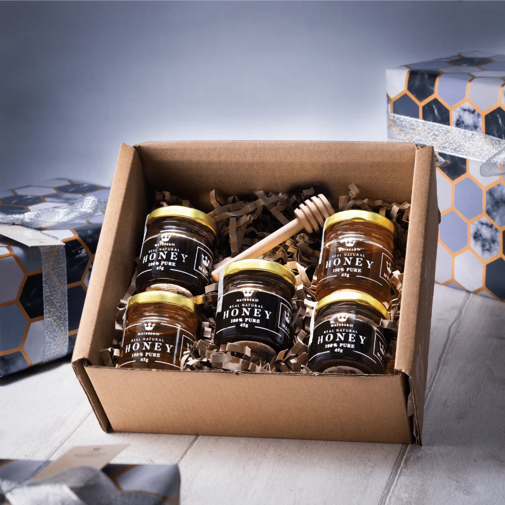 Strong Honey Taster Box - 5 Beautiful Sampler Jars & Mini Honey Dipper - Image 3
